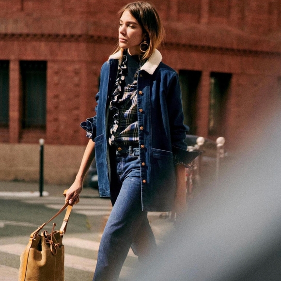 Sezane Will jacket in Denim with shearling collar size XS - Picture 1 of 6